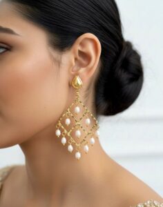 18K Gold Plated Pearl Drop Earrings | Elegant Party & Wedding Wear