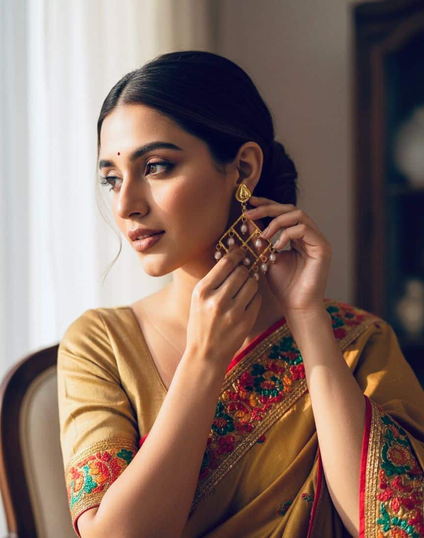 18K Gold Plated Pearl Drop Earrings | Elegant Party & Wedding Wear - Image 5