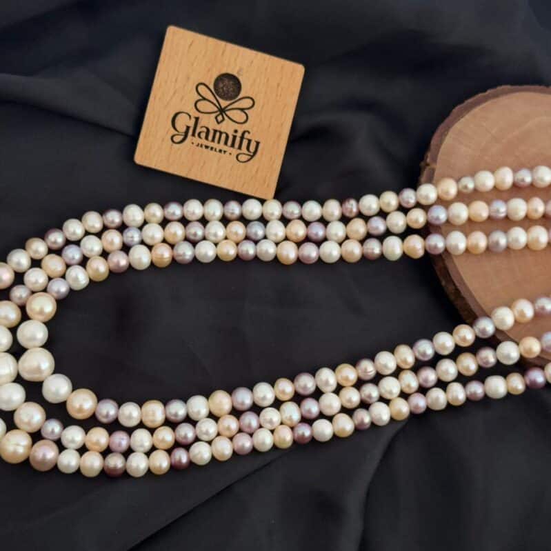 3 Layer Freshwater Multicolor Pearl Necklace | AAA Grade Pearl | Adjustable Length