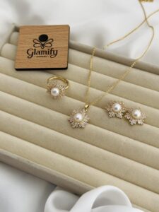 AAA Grade Freshwater Pearl Pendant Set – White Pearl Gold Plated Jewelry Set for Women