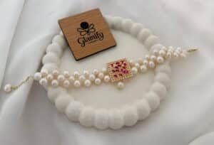 AAA Grade Freshwater Pearl Bracelet with Pink & Black Ruby Zircon Stone – Adjustable Design - Pink