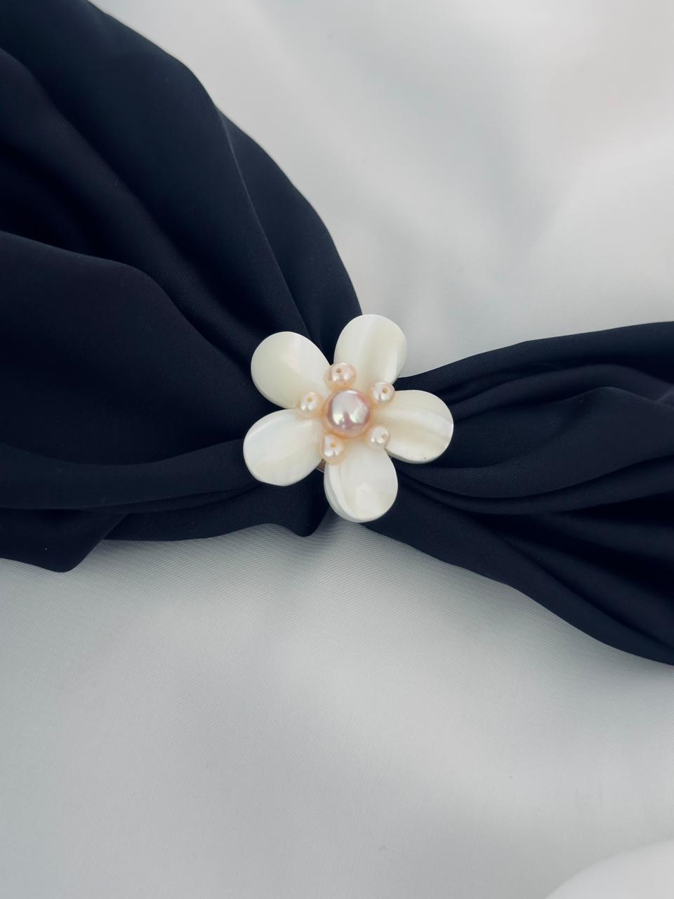 AAA Grade Flower Shell Pearl Ring – White & Purple | Freshwater Pearl Center | Adjustable Size - Image 2