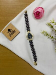 Titan Inspired AAA Grade Black & White Freshwater Pearl Watch – 7/8mm Rice Pearl with Pink Dial - Black