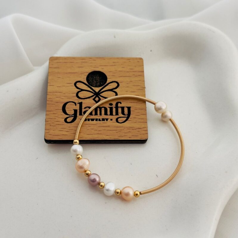 Multi-Color Freshwater Pearl Bracelet – Adjustable Gold Wire Bangle for Kids