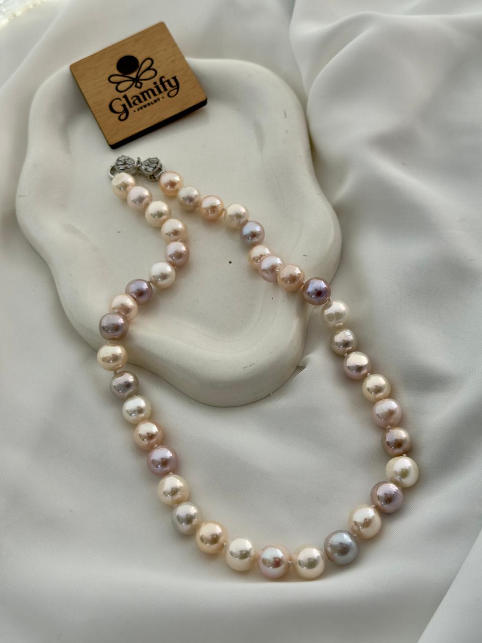 Multi-Color Natural 11mm Sea Pearl Necklace – 17 Inch Fresh Glossy Pearl Mala for Women - Image 4