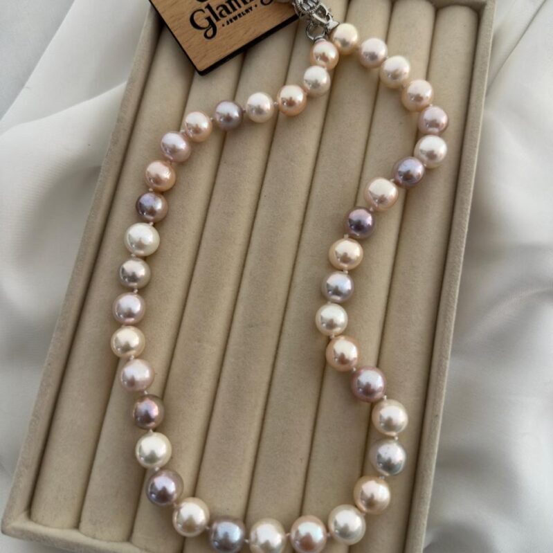 Multi-Color Natural 11mm Sea Pearl Necklace – 17 Inch Fresh Glossy Pearl Mala for Women