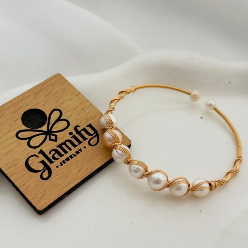 AAA Grade Freshwater Multi-Color Pearl Adjustable Bracelet with Gold Wire Detailing