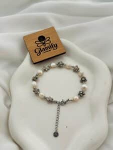 AAA Grade White Freshwater Pearl Bracelet with Antique Beads – Adjustable Chain Design