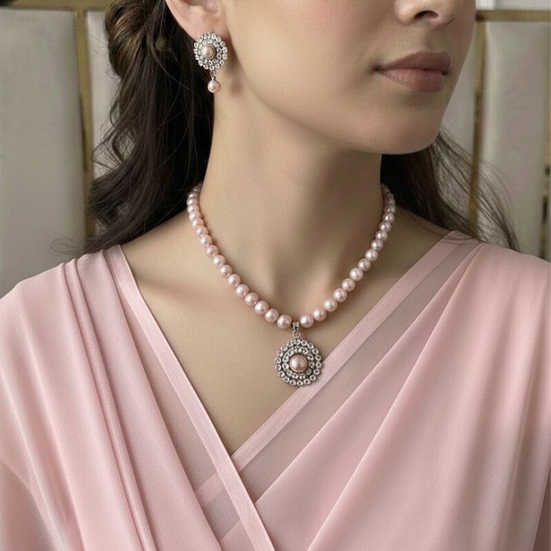 AAA Grade Purple Freshwater Pearl Necklace Set with Crystal Locket