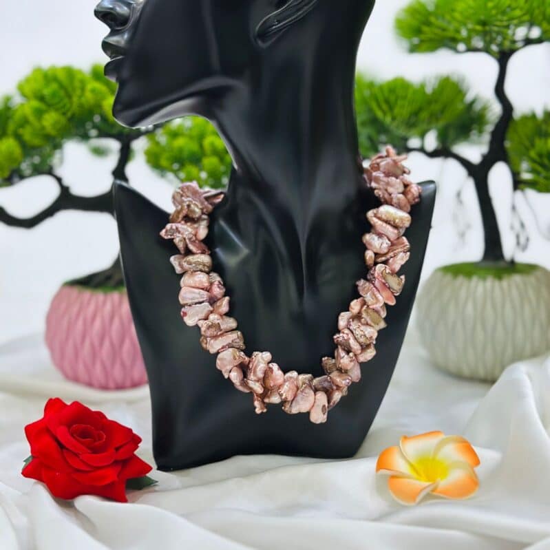 Baroque Keshi Pearl Necklace – Double Layer Soft Pink / Rose Gold Tone