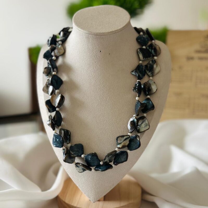 Single Layer Shell Pearl Necklace – Uncut Shell & 3mm Mini Pearl 36'' Long Necklace for Women