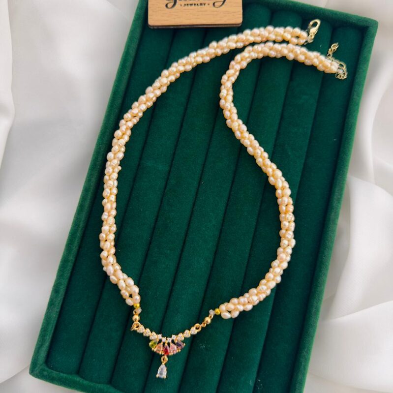 3-Layer Twisted Pink Pearl Statement Set