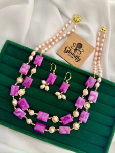 Magenta Agate & Double-Layer Rice Pearl Set