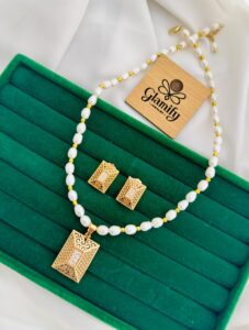Royal Gold Designer Locket & Freshwater Rice Pearl Set