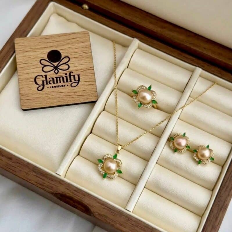 AAA Grade Freshwater Pink Pearl Pendant Set – Gold Plated | Adjustable Ring