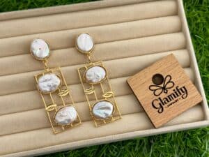 Baroque Coin Pearl Earrings with (3.3 Inch Long)