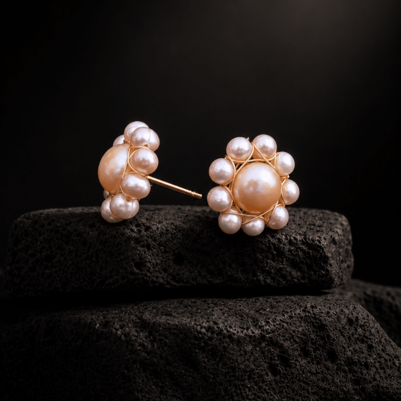 3-4mm Purple & 7-8mm White Freshwater Pearl Flower Earrings