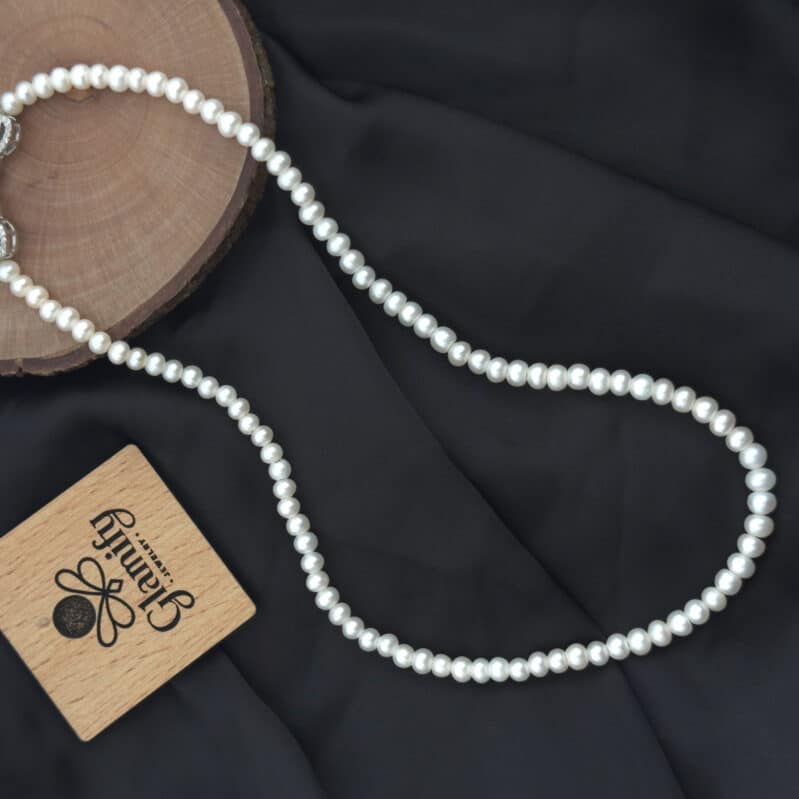 Premium 5mm Round White Freshwater Pearl Necklace (17 Inch | Top Quality)