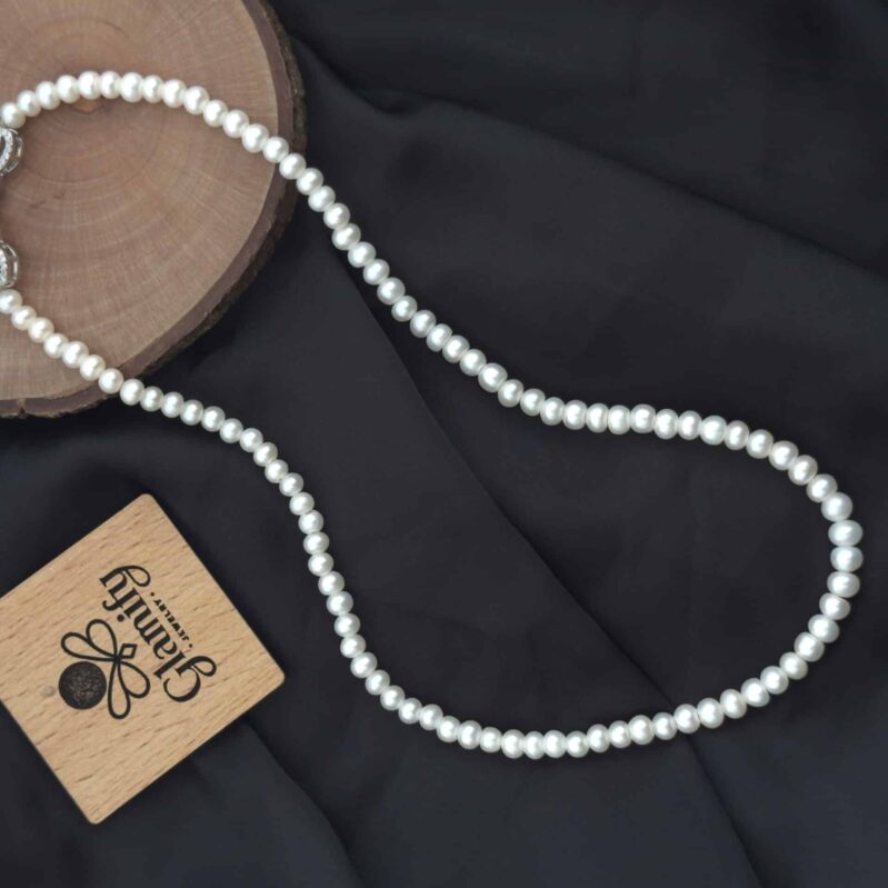 Premium 5mm Round White Freshwater Pearl Necklace (17 Inch | Top Quality)