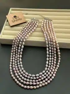 5-Layer Rice Pearl Necklace – Purple Freshwater Pearls (5.5–6mm) - Purple