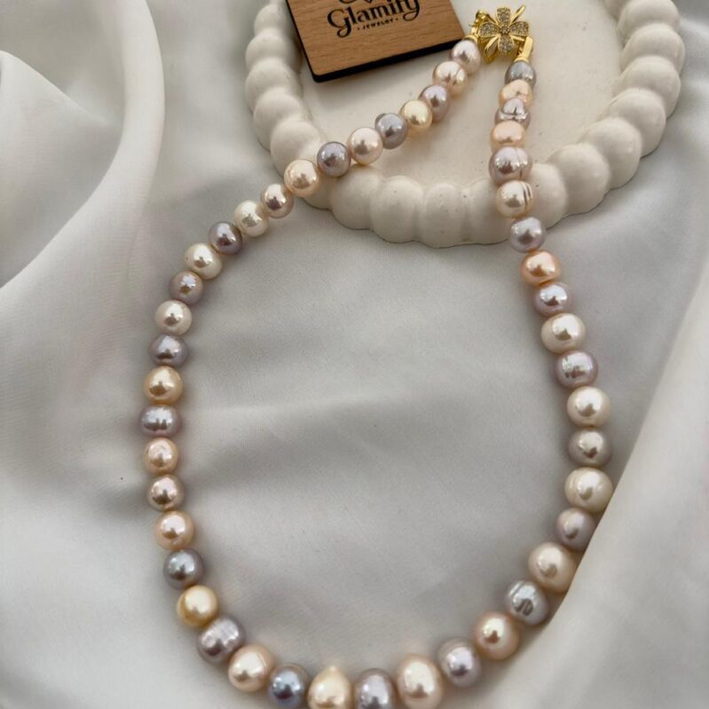 Freshwater 10mm Glossy Pearl Mala Necklace – Multi Color & Classic White Beads for Women