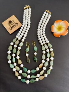 Three-Strand Royal Pearl & Green Aventurine Drop Necklace Set