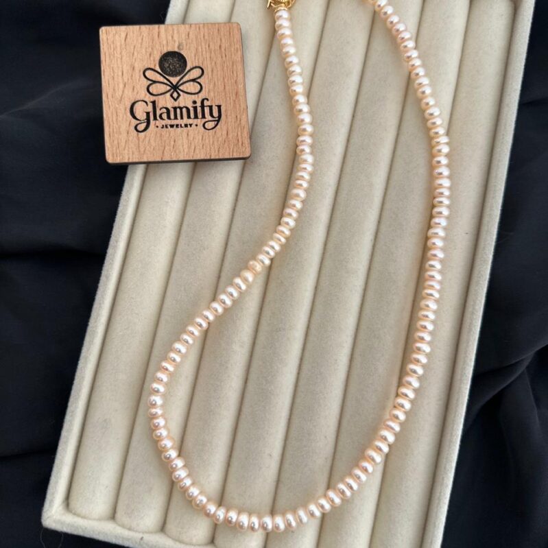 Premium 5mm Pink Button Pearl Necklace – Freshwater Top Quality 17 Inch