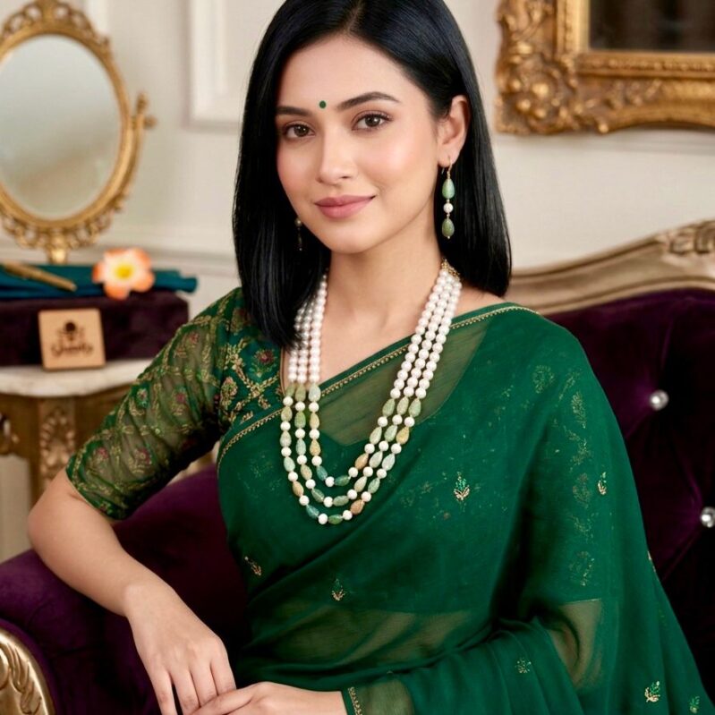 Three-Strand Royal Pearl & Green Aventurine Drop Necklace Set