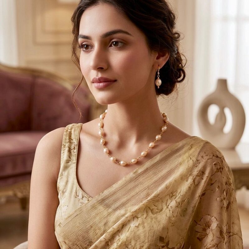 Elegant Pink Freshwater Pearl Necklace & Earring Set