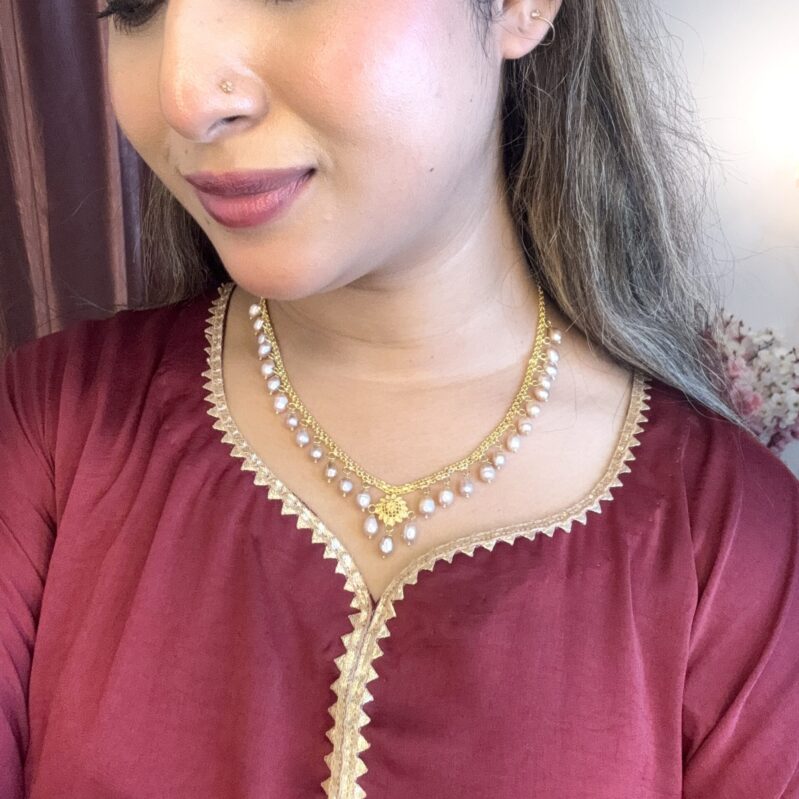 Purple Freshwater Pearl Gold Plated Necklace