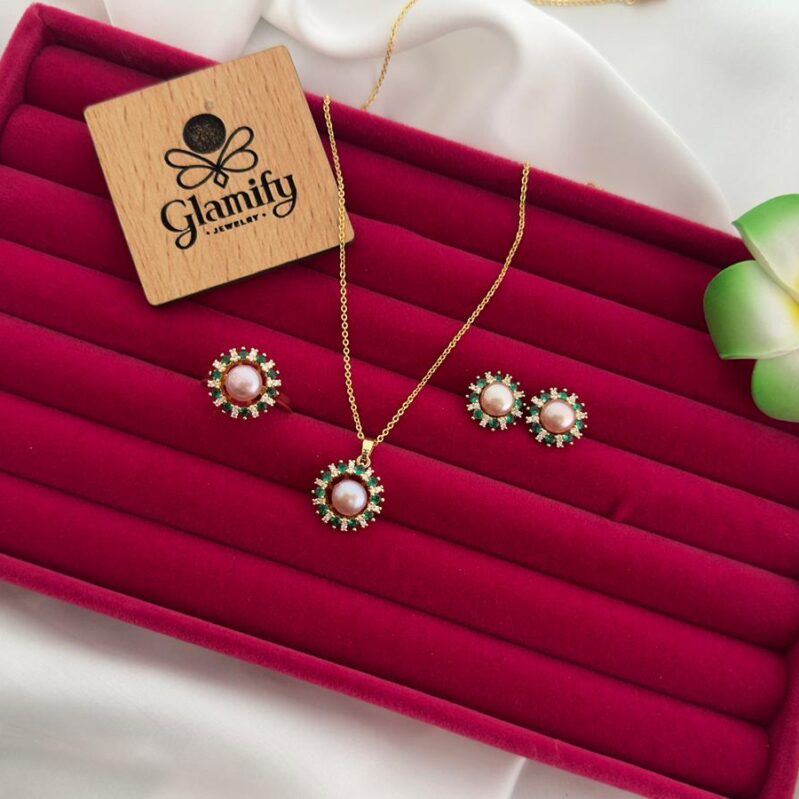 AAA Grade Freshwater Pearl Pendant Set – Gold Plated | Adjustable Ring