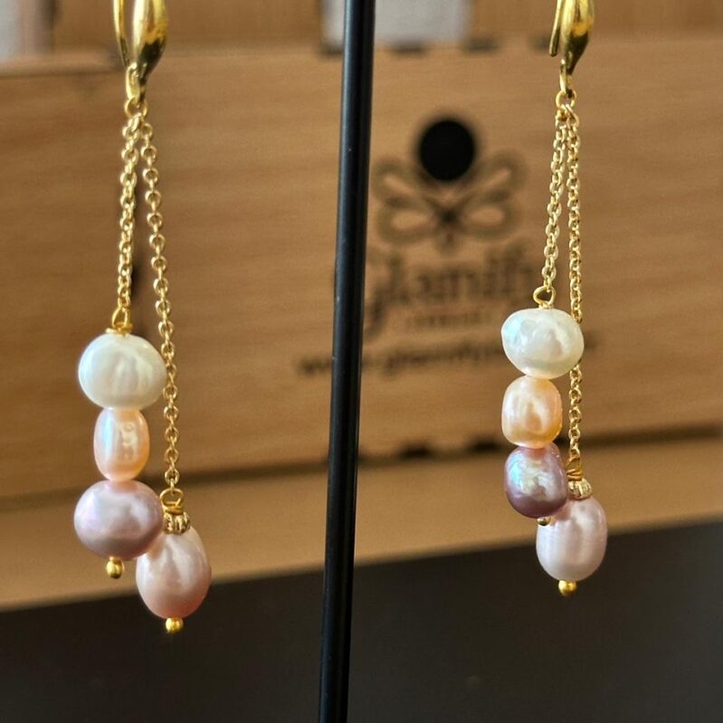 Multi Color Oval Pearl Drop Earrings 7mm