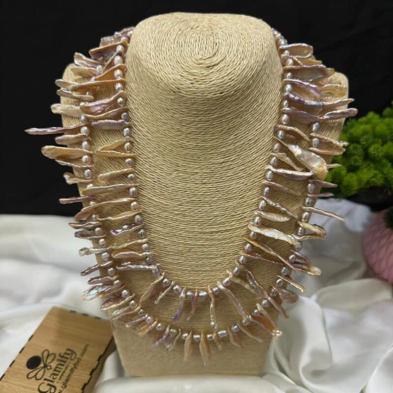 Biwa Stick Freshwater Pearl Necklace – Multi-Tone Lavender AAA