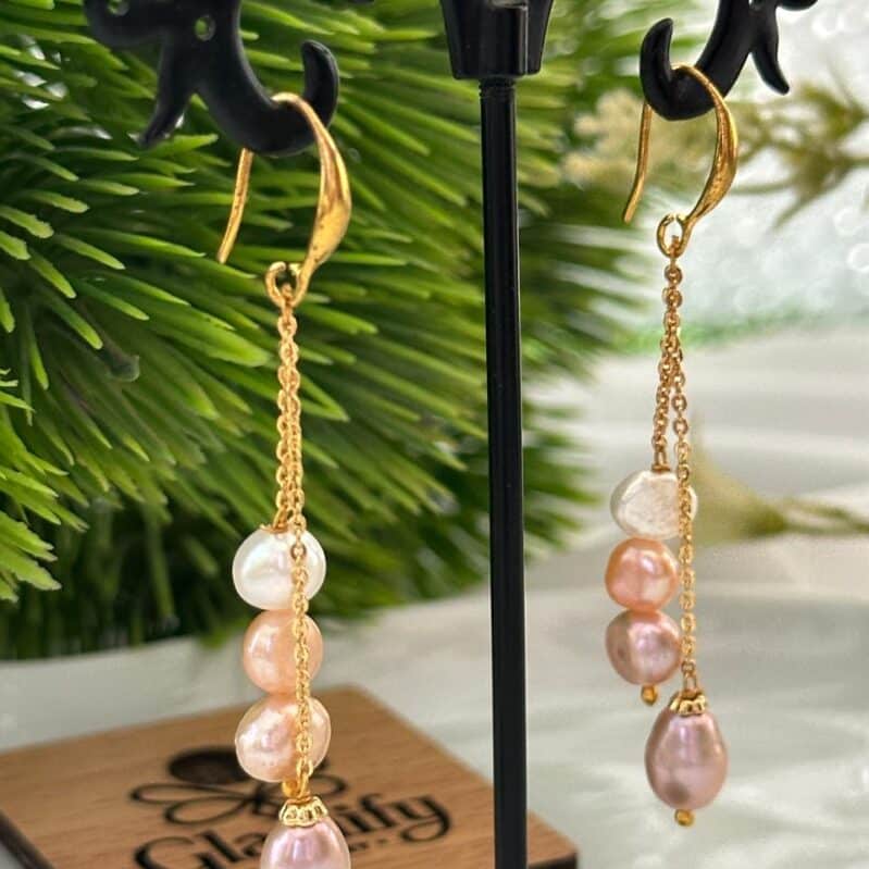Multi Color Oval Pearl Drop Earrings 7mm