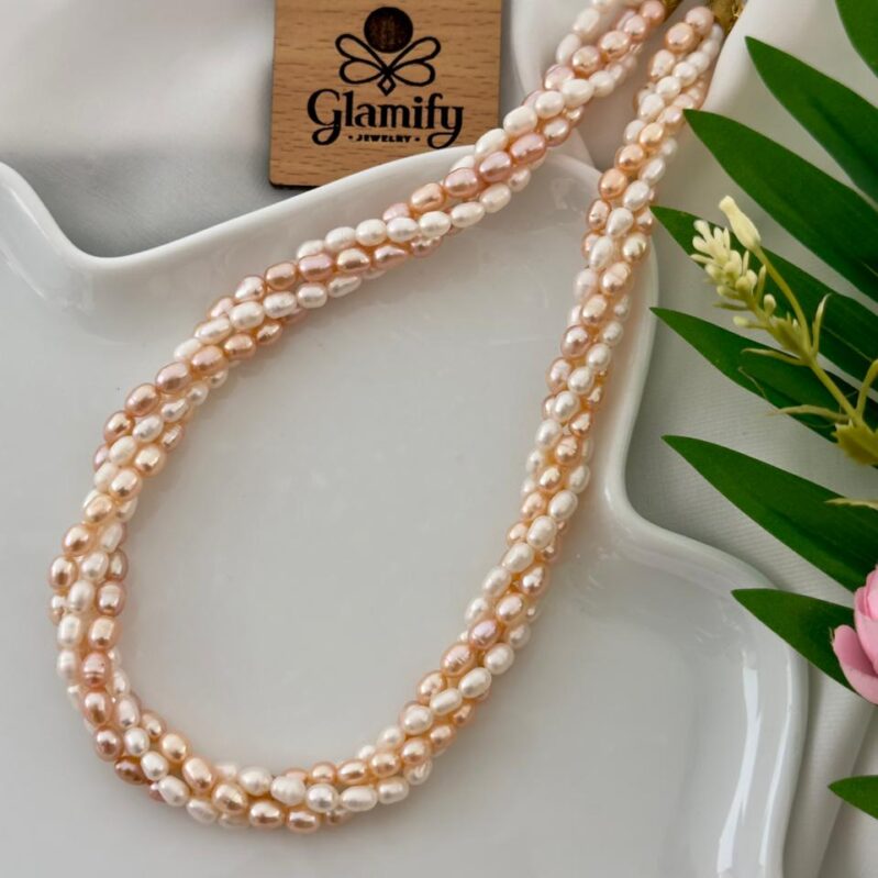 4 Layer Twisted Rice Pearl Necklace