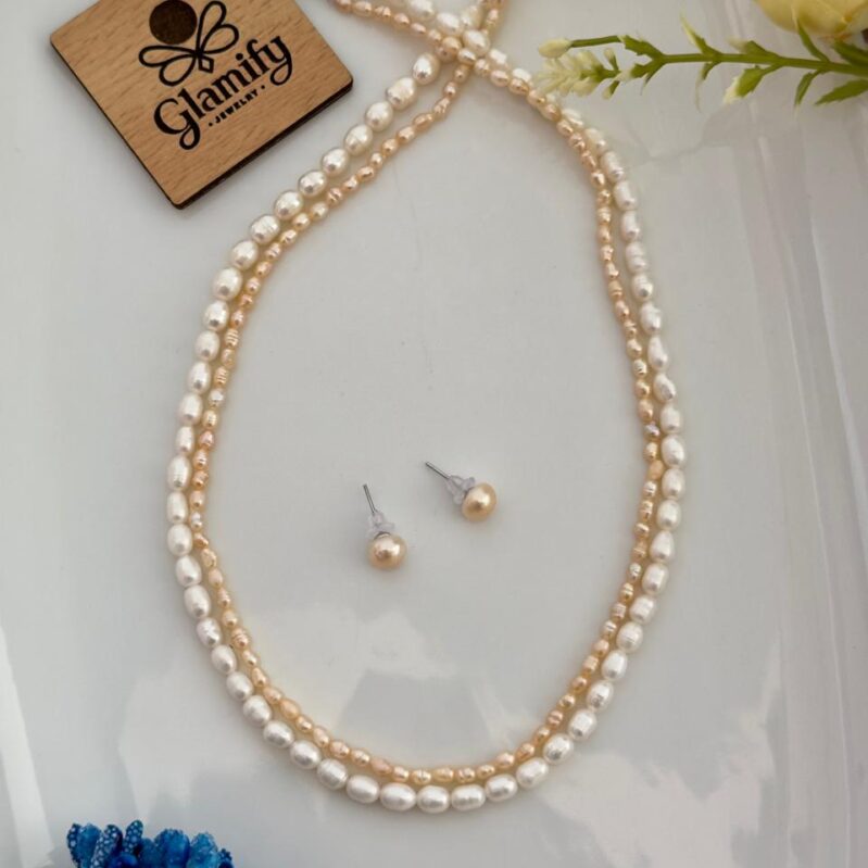 Double Layer Freshwater Pearl Necklace Set for Women