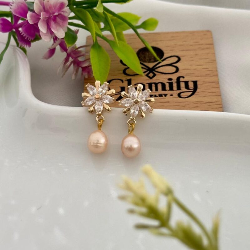 Pearl Drop Flower Earrings for Women