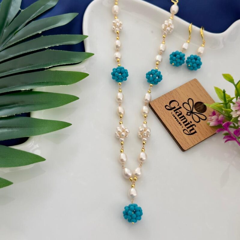 Freshwater Pearl Necklace Set with Turquoise Stone