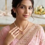 Pink Round Pearl Necklace Set with Crystal Pendant