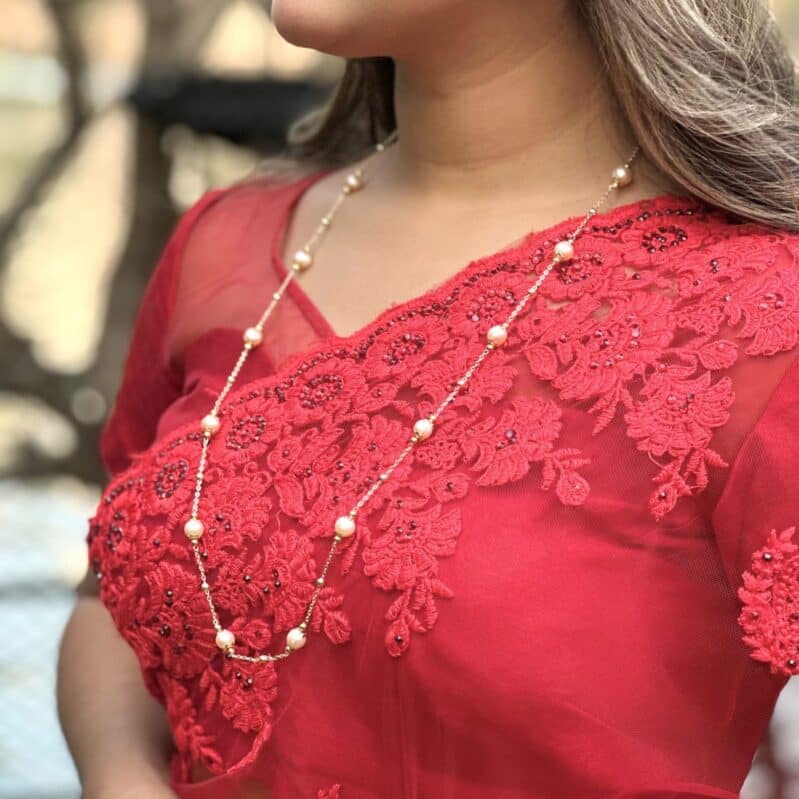 Pink Round Pearl Necklace – 36 Inch