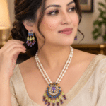 Rice Pearl & Multi-color Crystal Stone Pendant Necklace Set