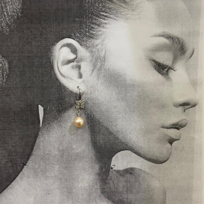 Golden Pearl Butterfly Drop Earrings