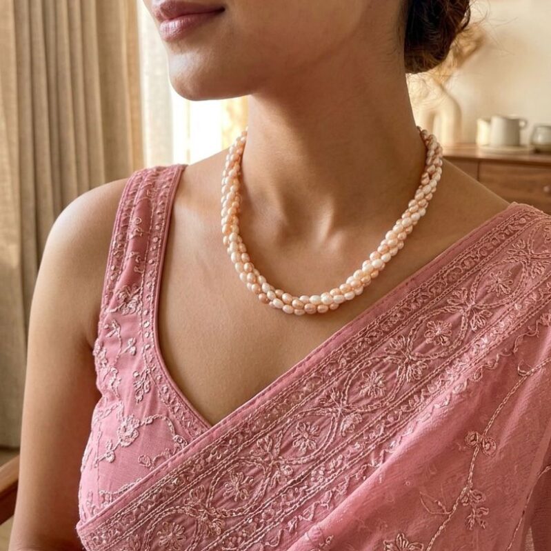 4 Layer Twisted Rice Pearl Necklace