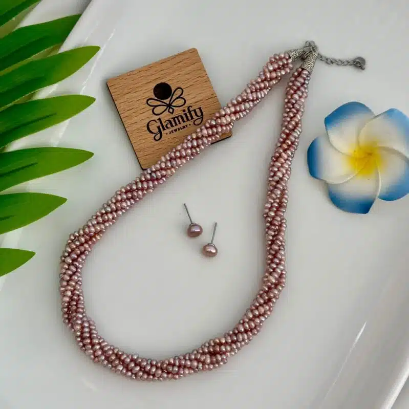 7 Layer Twisted Purple Freshwater Pearl Necklace Set