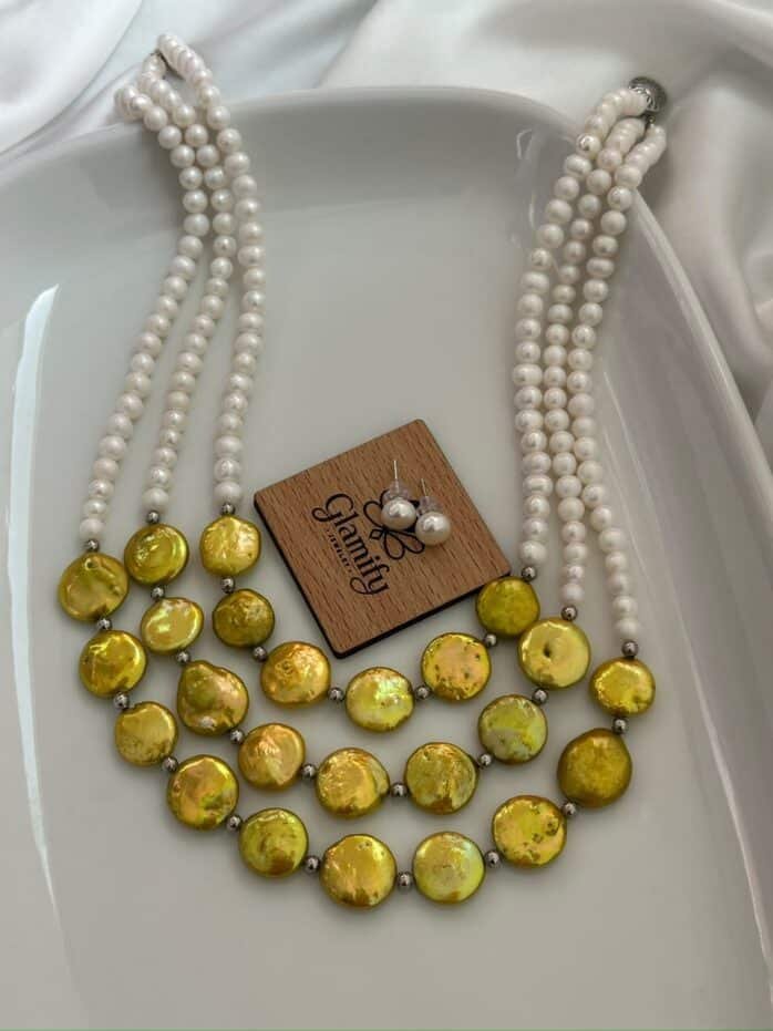 Golden shade Coin Pearl & AAA Grade Freshwater Pearl Necklace