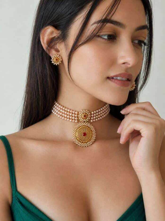 Original 4 Layer Pink Pearl Choker Necklace
