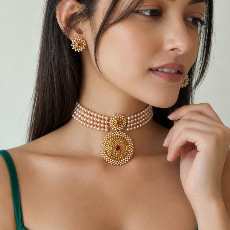 Original 4 Layer Pink Pearl Choker Necklace