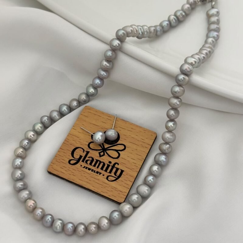 Ash Color Pearl Necklace Set