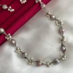Freshwater Pearl Necklace & Earring Set with Silver Wire Detailing (Handcrafted Design)
