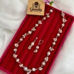Freshwater Pearl Necklace & Earring Set with Silver Wire Detailing (Handcrafted Design)